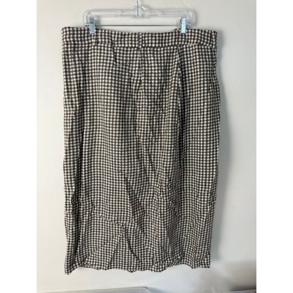 Vintage Brown Houndstooth Midi Skirt with Belt High Waisted Office Professional